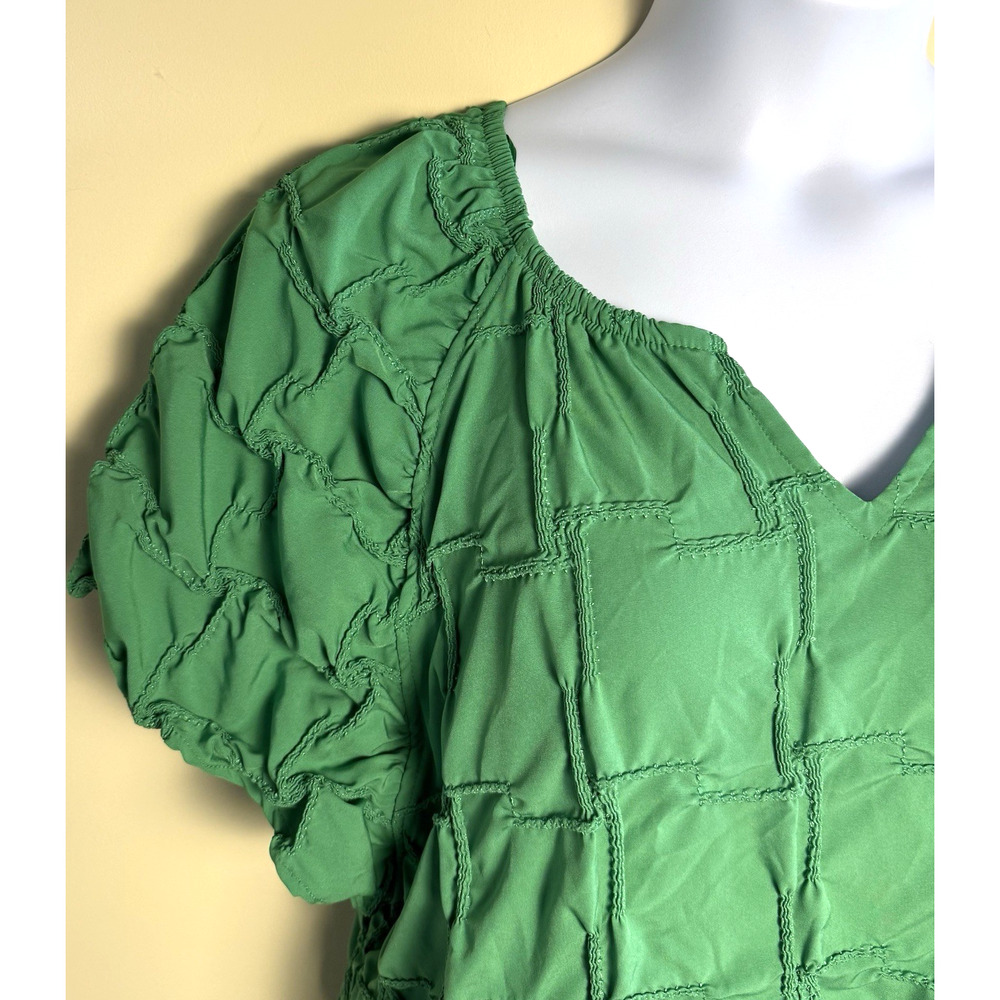 Cloth & Portrait Green Pintuck Dress XXL Puff Sleeve Tiered Boho Midi - Picture 2 of 4